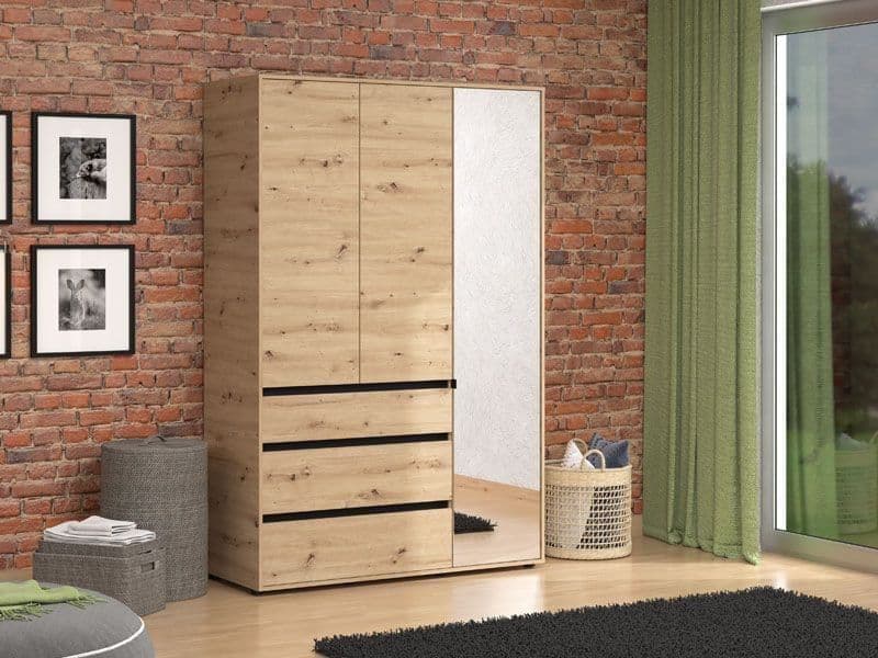 Kyoto Artisan Oak Effect 3 Door 3 Drawer Mirrored Wardrobe