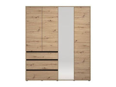 Kyoto Artisan Oak Effect 4 Door 3 Drawer Mirrored Wardrobe