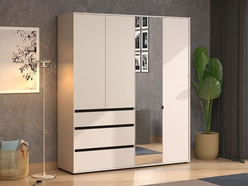 Kyoto Cashmere 4 Door 3 Drawer Mirrored Wardrobe