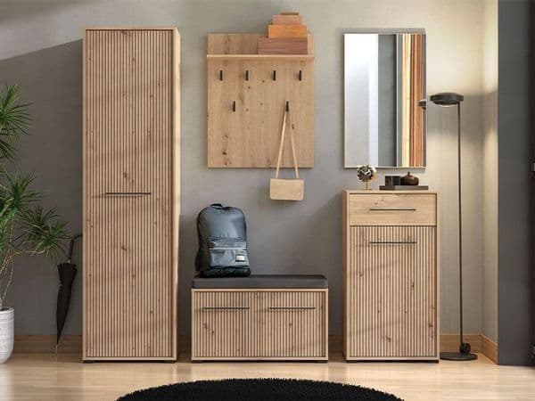 Lazlo Slatted Artisan Oak Effect Low Narrow Hallway Sideboard