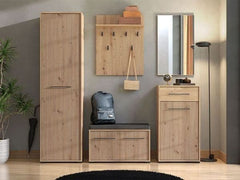 Lazlo Slatted Artisan Oak Effect Slim Wardrobe