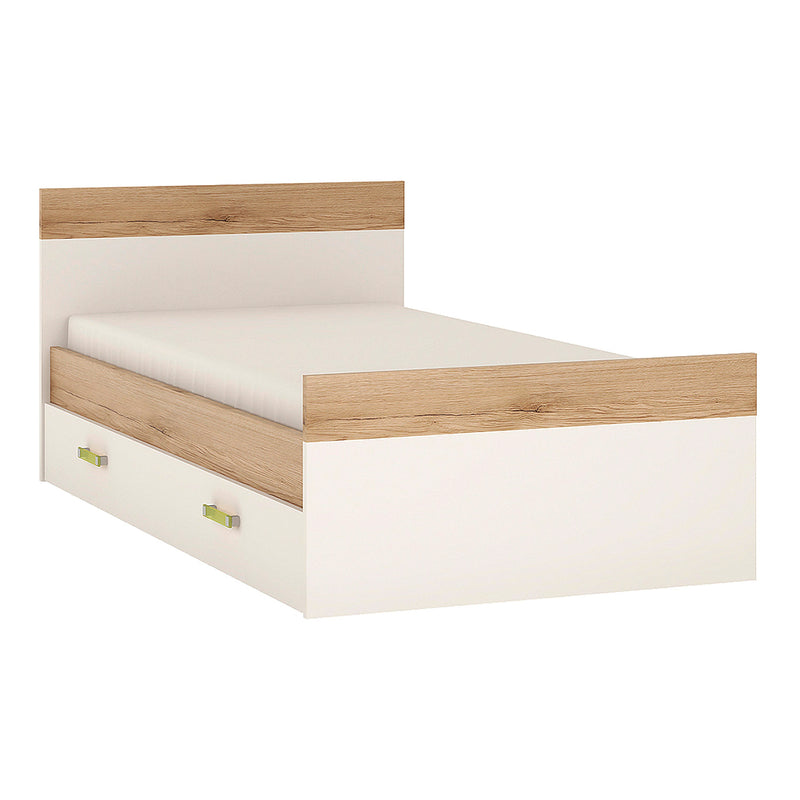 Trundle Single Bed with Under beds Drawer in Light Oak and white High Gloss (lemon handles)