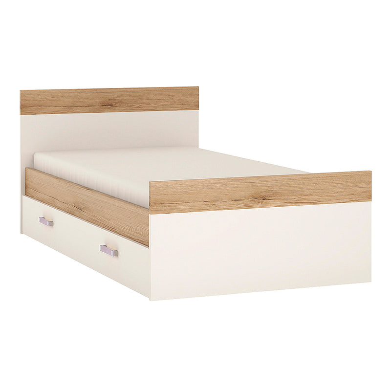 Trundle Single Bed with under Drawer in Light Oak and white High Gloss (lilac handles)