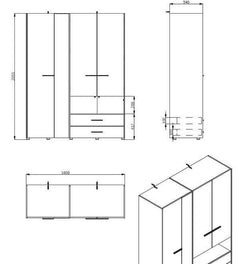 Limone Grey Oak 4 Door Wardrobe
