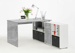 Luiz Concrete Grey and White Corner Desk