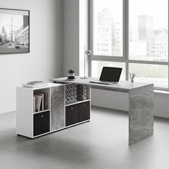 Luiz Concrete Grey and White Corner Desk
