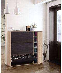 Marcos Oak Effect And Oxido Dark Brown Shoe Cabinet with 4 Doors