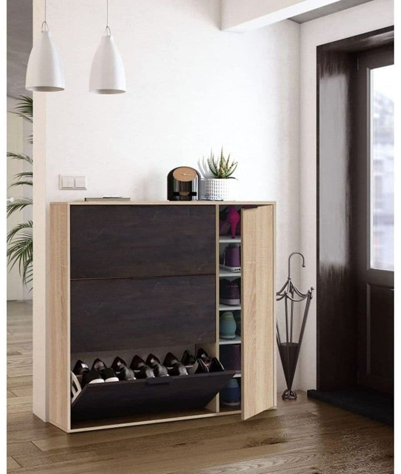 Marcos Oak Effect And Oxido Dark Brown Shoe Cabinet with 4 Doors
