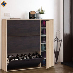 Marcos Oak Effect And Oxido Dark Brown Shoe Cabinet with 4 Doors