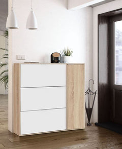 Marcos Oak Effect And White Shoe Cabinet with 4 Doors