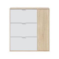 Marcos Oak Effect And White Shoe Cabinet with 4 Doors
