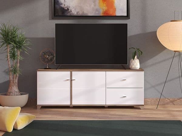 Merlot White Gloss And Warm Oak TV Unit Cabinet