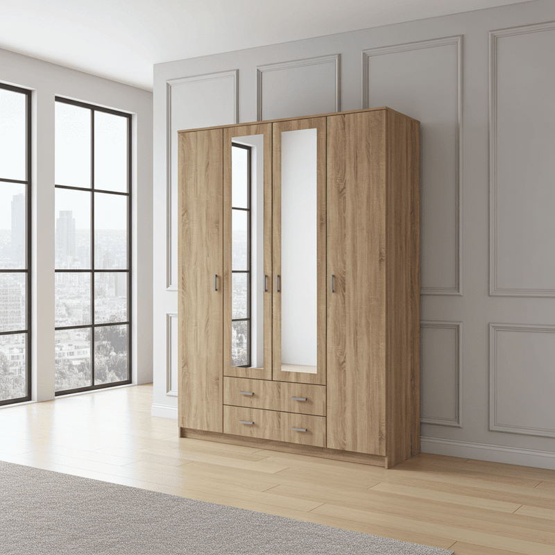 Miami Sonoma Oak Effect 4 Door 2 Drawer Wardrobe