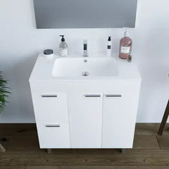 Milano White Gloss 2 Door 2 Drawer Bathroom Vanity Cabinet with Sink And Mirror
