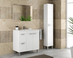 Milano White Gloss 2 Door 2 Drawer Bathroom Vanity Cabinet with Sink And Mirror
