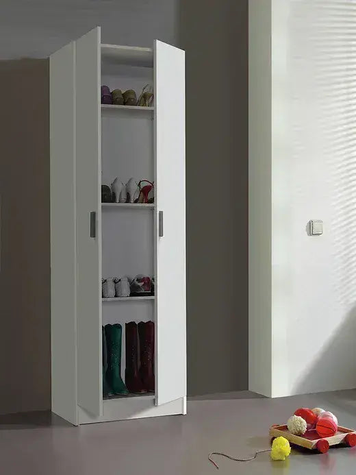 Multi Tall White 2 Door Shoe Storage Utility Cupboard
