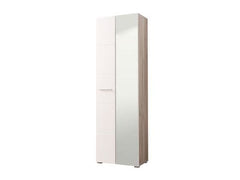 Myra White Gloss And Oak Effect Mirrored Narrow Wardrobe