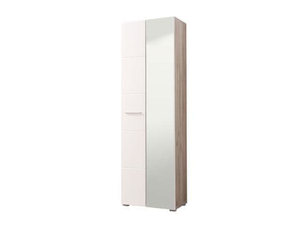 Myra White Gloss And Oak Effect Mirrored Narrow Wardrobe