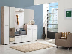Myra White Gloss And Oak Effect Mirrored Narrow Wardrobe