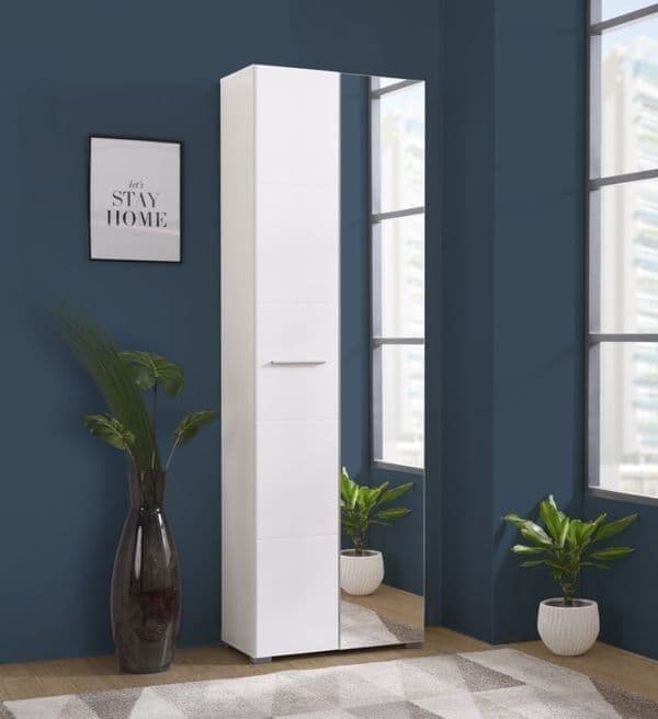 Myra White Mirrored Narrow Wardrobe