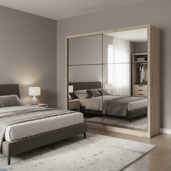 Nevada Artisan Oak Effect Full Mirrored Sliding Door Wardrobe