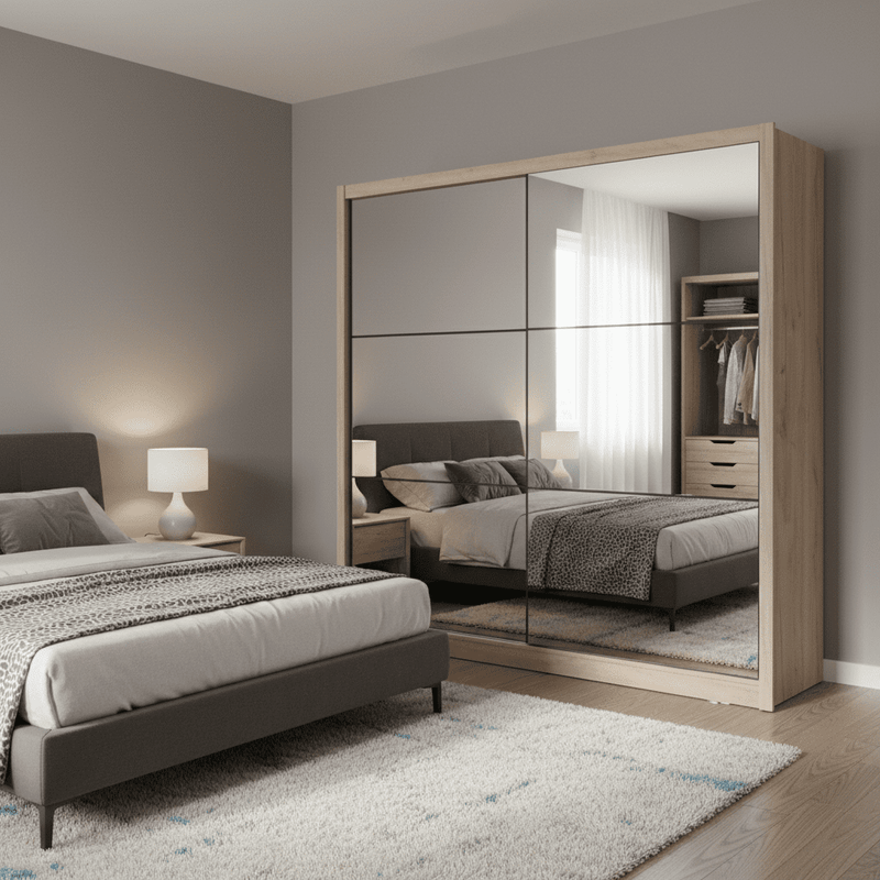 Nevada Artisan Oak Effect Full Mirrored Sliding Door Wardrobe