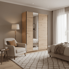 Noah Oak Effect Sliding Wardrobe With Mirror