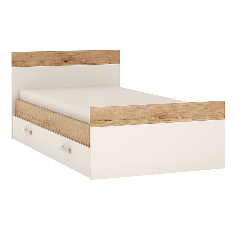 Trundle Single Bed with under Drawer in Light Oak and white High Gloss (opalino handles)