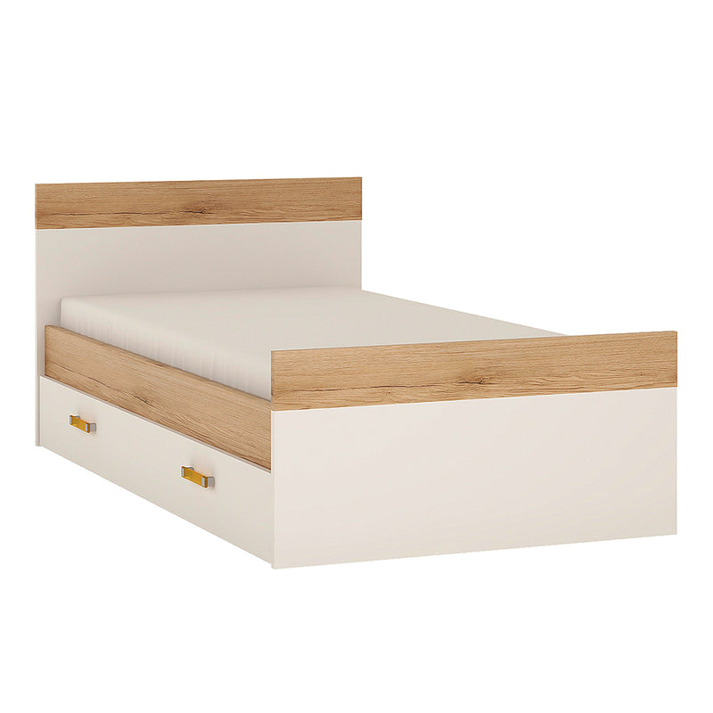 Trundle Single Bed with Underbed Drawer in Light Oak and white High Gloss (orange handles)