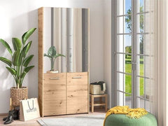 Osaka Oak Effect Mirrored Door 50 Pair Large Shoe Cabinet Cupboard