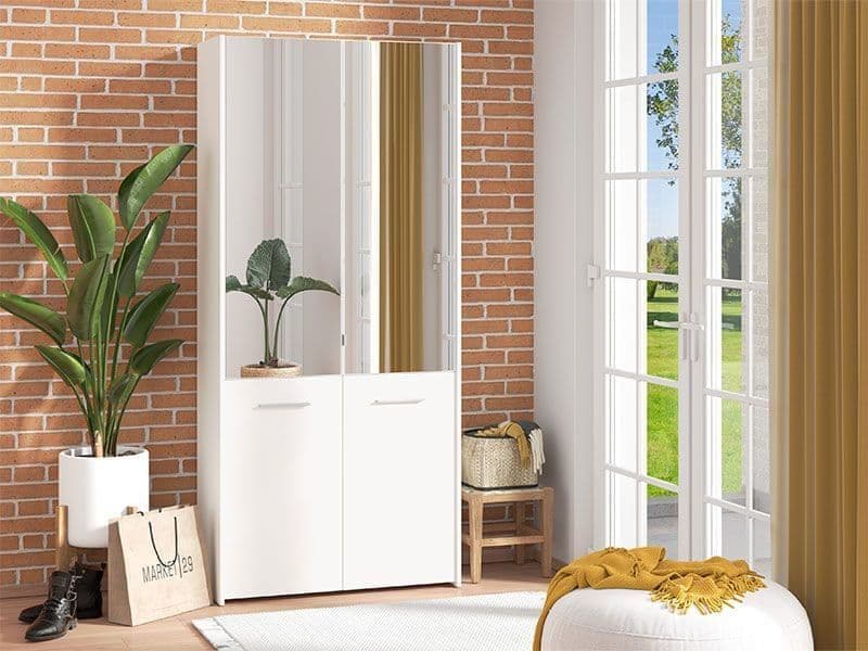 Osaka White Mirrored Large 50 Pair Shoe Cabinet Cupboard