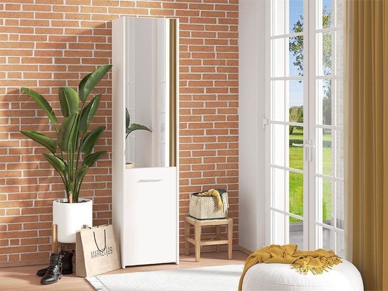 Osaka White Mirrored Slim Shoe Cabinet Cupboard