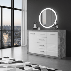 Pietra 117cm Sideboard Grey and White Gloss 2 door 4 drw