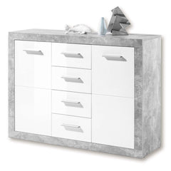 Pietra 117cm Sideboard Grey and White Gloss 2 door 4 drw