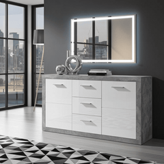 Pietra Large Sideboard Grey and White Gloss 2 DOOR, 3 DRW