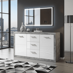 Pietra Large Sideboard Grey and White Gloss 2 DOOR, 3 DRW