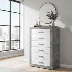 Pietra Tallboy Chest of Drawers Grey and White Gloss 6 DRW