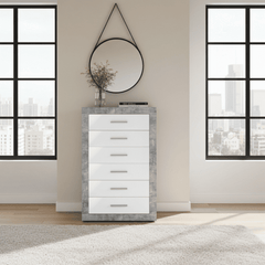 Pietra Tallboy Chest of Drawers Grey and White Gloss 6 DRW