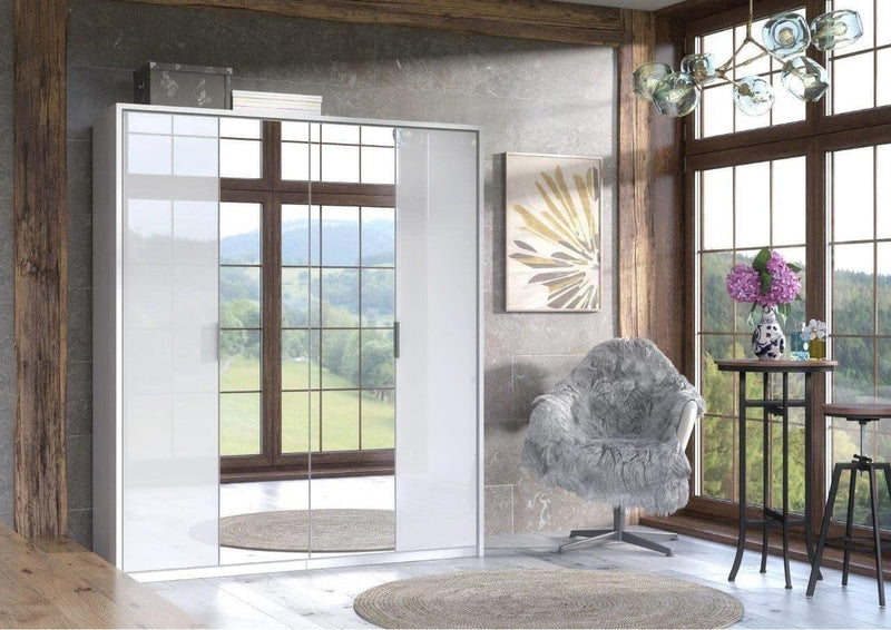 Rado 4 Door White High Gloss Mirrored Wardrobe