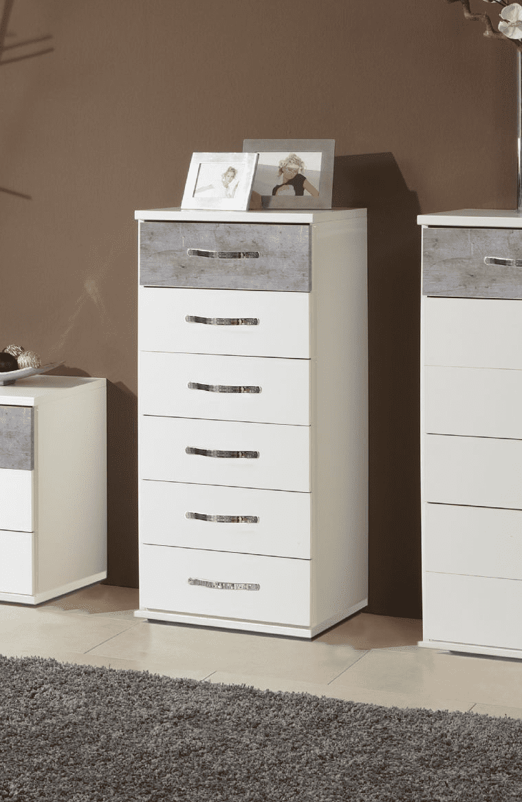 Ramina Concrete Grey And White Narrow Chest of Drawers