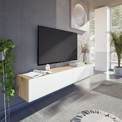 Reyes Nordic Oak Effect And White Wall Mounted Floating Wide Large TV Unit