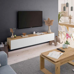 Reyes Nordic Oak Effect And White Wall Mounted Floating Wide Large TV Unit