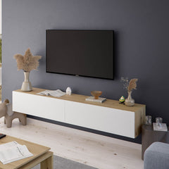 Reyes Nordic Oak Effect And White Wall Mounted Floating Wide Large TV Unit