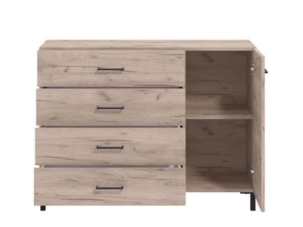 Romero Oak Effect 1 Door 4 Drawer Sideboard Storage Unit