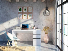 Sacramento Artic White Office Desk with Cupboard and Drawers