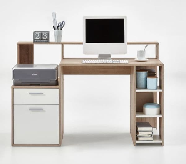 Sansa White and Oak Desk with Hutch