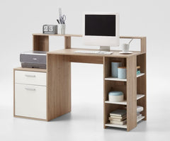 Sansa White and Oak Desk with Hutch