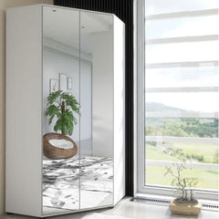 Santino Full Mirrored and White 2 Door Corner Wardrobe