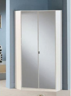 Santino Full Mirrored and White 2 Door Corner Wardrobe
