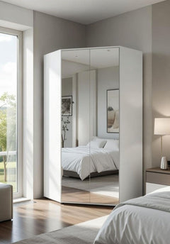 Santino Full Mirrored and White 2 Door Corner Wardrobe